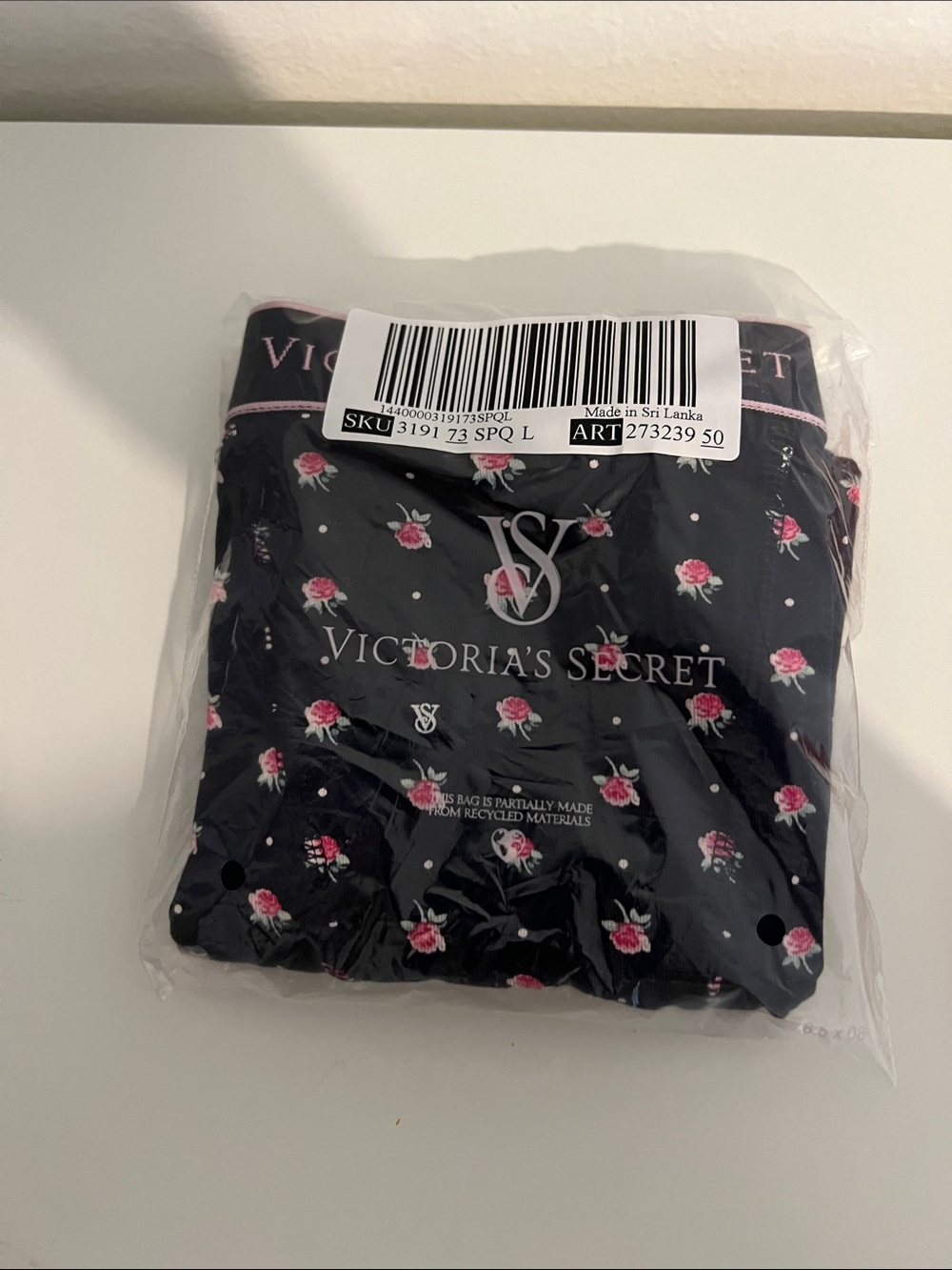 Victoria's Secret Black Floral Cosmetic Pouch with Pink Roses